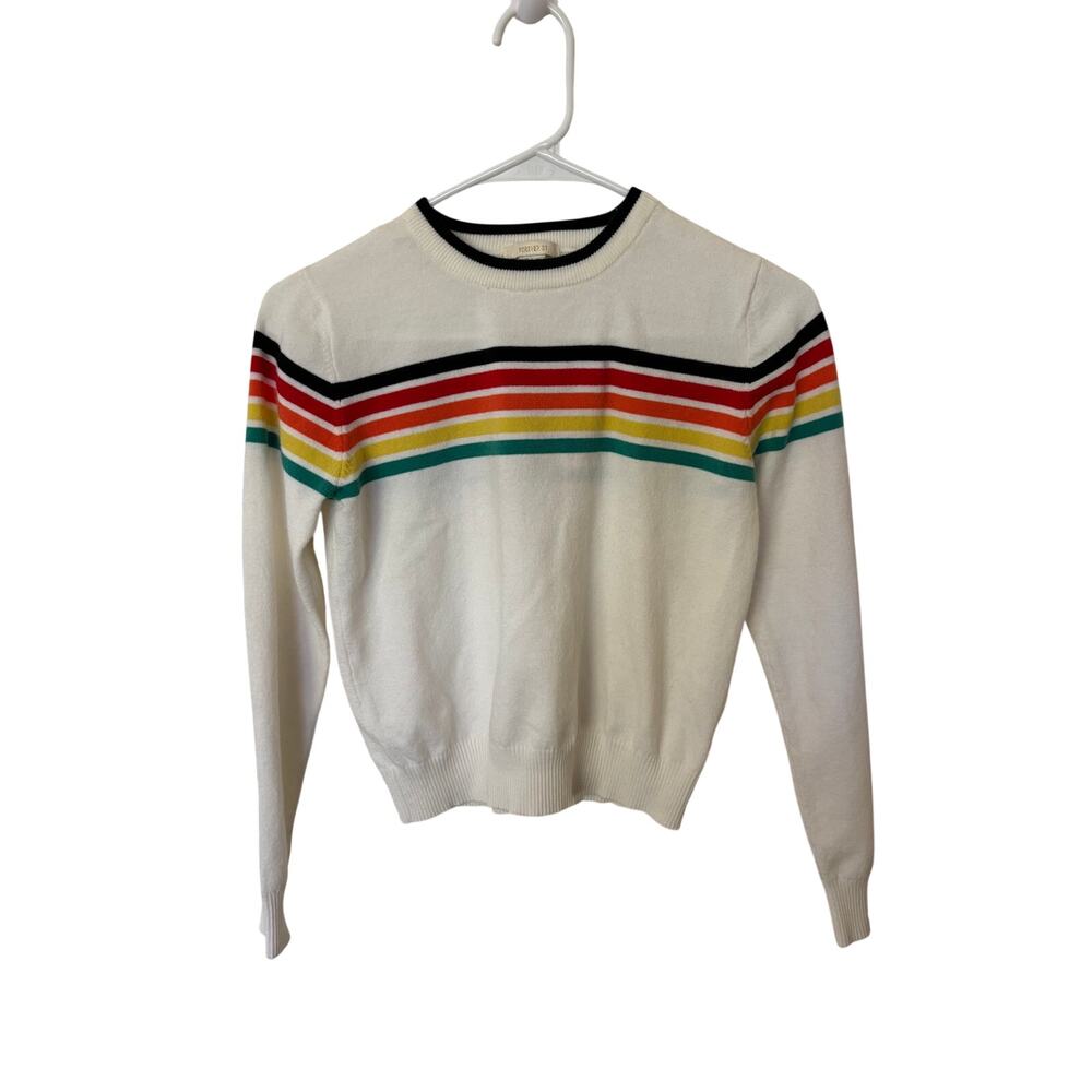 Forever 21 Ivory Rainbow Stripe Crewneck Sweater Retro Size S
